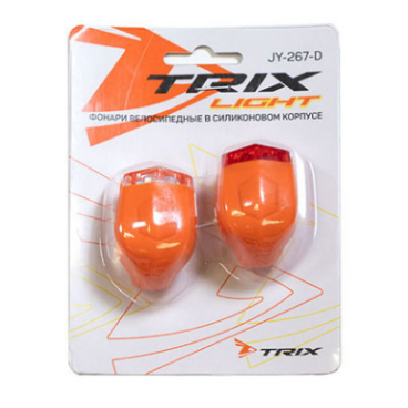 Фонари велосипедные TRIX, комплект, 2 диода, 4 режима, CR2032х2, корпус силикон, оранжевый, JY-267-D orange