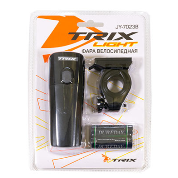 Фара велосипедная TRIX, передняя, 1 диод, 2 режима, батарейки ААх2, пластик, индикатор зарядки, JY-7023B