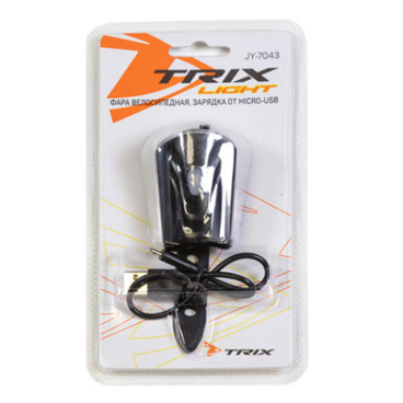 Фара велосипедная TRIX, передняя, 1 диод 0,5W, 50 lm, аккумулятор 3,7V / 550mAh, 3 режима, micro USB, JY-7043