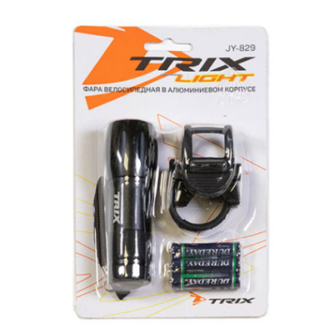 Фара велосипедная TRIX, передняя, 9 диодов, 1 режим On-Off, батарейки АААх3, корпус алюминий, JY-829
