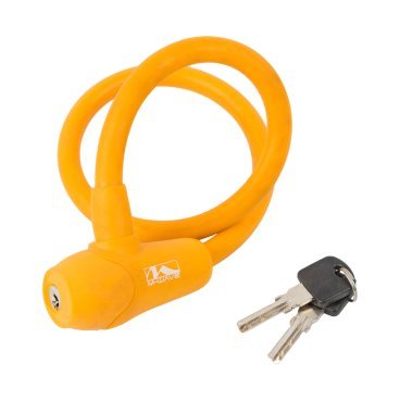 Фото Велосипедный замок M-WAVE, тросовый, на ключ, 12 х 600 мм, оранжевый, 5-231047