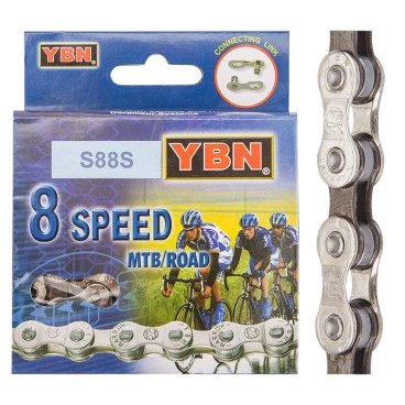 Цепь велосипедная YBN S88S, 1/2"x3/32", 8 скоростей, 116 звеньев, в индивидуальной упаковке, 570084