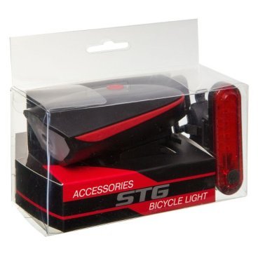 Комплект фонарей велосипедных STG FL1544A+BCTL5477, с сигналом, черный/красный, Х95128