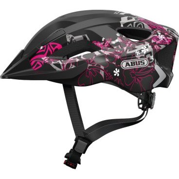 Велошлем ABUS Aduro 2.0, с LED фонариком, светоотражающий элемент, 14 отверстий, черно-розовый