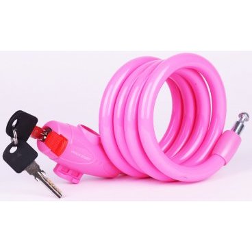 Фото Велосипедный замок Vinca Sport, тросовый, на ключ, 12 х 1200мм, розовый, защита от влаги, VS 582pink