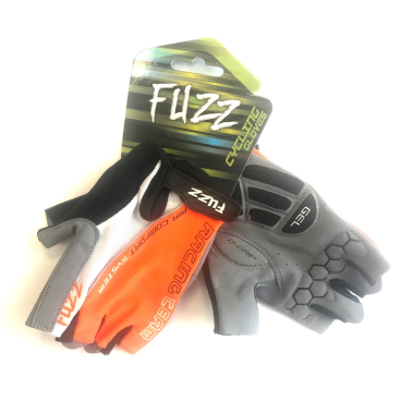 Фото Перчатки велосипедные FUZZ AIR COMFORT, лайкра, D-GRIP GEL, на липучке, черно-бело-оранжевый