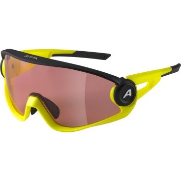 Очки велосипедные Alpina 5W1NG Q+CM, солнцезащитные, Black Matt/Neon Yellow/Yellow Mirror, 2021, A8654532