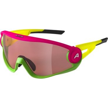 Очки велосипедные Alpina 5W1NG Q+CM, солнцезащитные, Pink/Green/Yellow/Silver Mirror, 2021, A8654551
