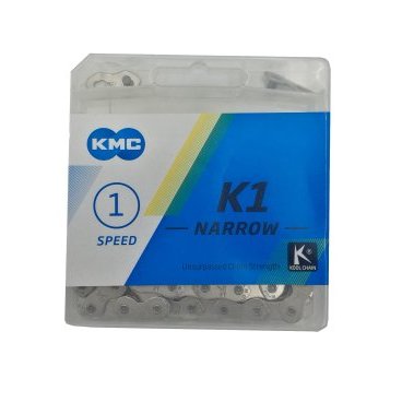 Цепь велосипедная KMC 100 звеньев, 1/2x3/32 K1 Narrow (K810), silver/silver