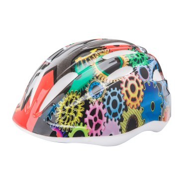 Шлем велосипедный Stels HB6-3_c, детский, out-mold, "разноцветные шестерни"