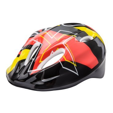 Шлем велосипедный Stels MV5-2, детский, out-mold, черно-красно-желтый