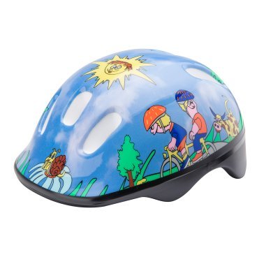 Шлем велосипедный Stels MV6-2, детский, out-mold, синий с пейзажем