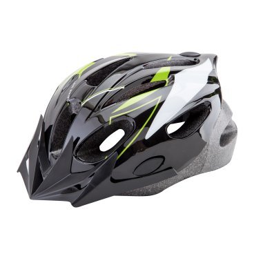 Фото Шлем велосипедный Stels MB11, подростковый, out mold, с козырьком, черно-бело-зеленый, 600138