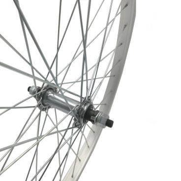 Колесо велосипедное VELOOLIMP, 24", переднее, обод одинарный, алюминий, втулка стальная, на гайках, серебристый