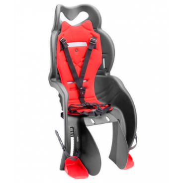 Велокресло STELS, детское, на багажник, темно-красное с накладкой-металлик, HTP 155 Sanbas red/metall