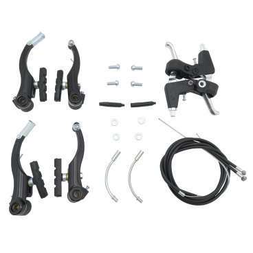 Тормоза PEAK, V-brake в сборе, комплект: алюминиевые тормоза, алюминиевые ручки, тросы с рубашками, в торговой упаковке