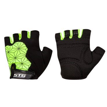 Перчатки велосипедные STG Replay unisex, короткий палец, черный/зелёный, Х95307-Л