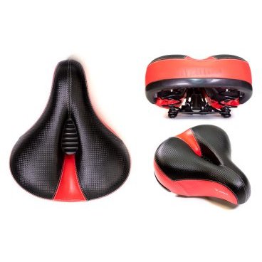 Седло велосипедное TRIX, 265x230мм, комфорт, пружинное, с вентиляц., черно-красное, дизайн "карбон", SD-TX-0156-0-BKR