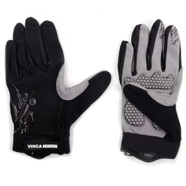 Велоперчатки Vinca Sport, с длинными пальцами, черные с серым, VG 901FF black