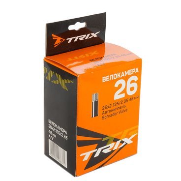 Камера велосипедная TRIX, 26"х 2.125/2.35, AV, ниппель 48 мм, черный, TBTX-26-2125AV48