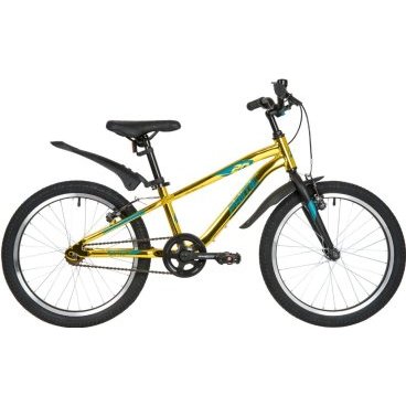 Фото Подростковый велосипед NOVATRACK 20" PRIME алюминиевый, золотой металлик, тормоз V-brake, короткие крылья, 2020