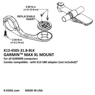 Крепление K-EDGE Garmin Max XL Mount 31,8mm Black Anodize, K13-4505-31.8-BLK