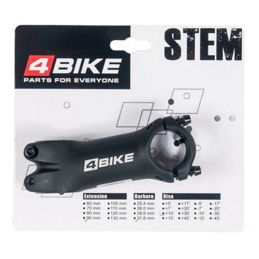 Фото Вынос велосипедный 4BIKE TDS-C302, алюминиевый, L:90, R:+10°, D:31.8 мм, индивидуальная упаковка, чёрный, ARV000162