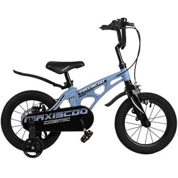 Детский двухколесный велосипед Maxiscoo "Cosmic", Стандарт Плюс, с приставными колесами, 14", 2023, MSC-C1426