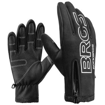 Велоперчатки ROCKBROS Guider, длинные пальцы, флисовые, черный, RB_S091-4BK-L