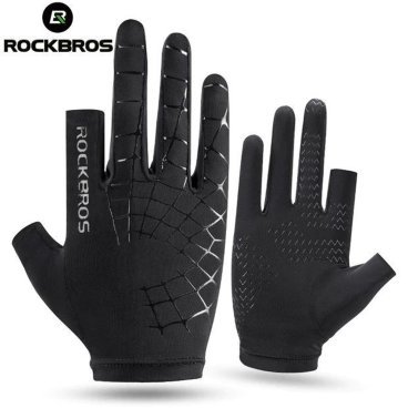 Фото Велоперчатки ROCKBROS Ice Silk, 2 коротких и 3 длинных пальца, полиэстер, черные, RB_S202-1BKL
