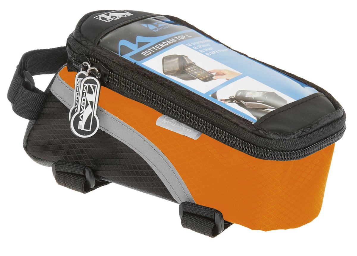 Сумочка-чехол-бокс велосипедная M-WAVE, для смартфона, 170х80х80 мм, с влагозащитой, черно-оранжевая, 5-122557 сумка чехол для бутылки воды и не только оранжевая для мальчика gulliver
