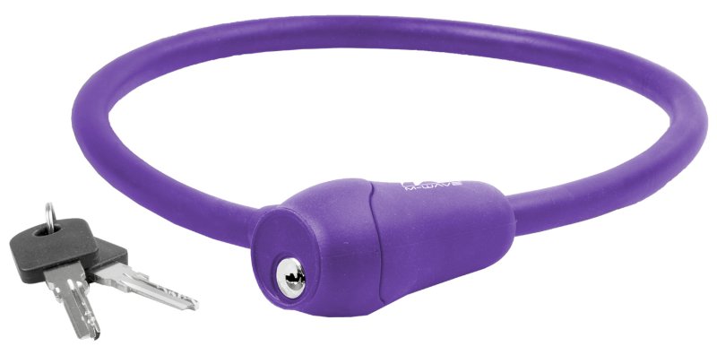 Велосипедный замок M-WAVE тросовый, на ключ, 12 х 600мм, фиолетовый(60), 5-231049 клаксон велосипедный stg lj j4 7 фиолетовый х95349