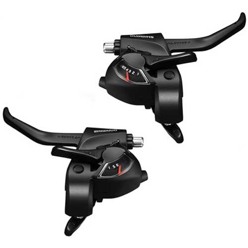 Тормозная ручка/шифтер Shimano Tourney EF41, комплект, 3x6 скорости, трос+оплетка, черный, ESTEF41P6 шифтер велосипедный shimano deore dualcontrol комплект 3x9 скоростей серая istm530pas