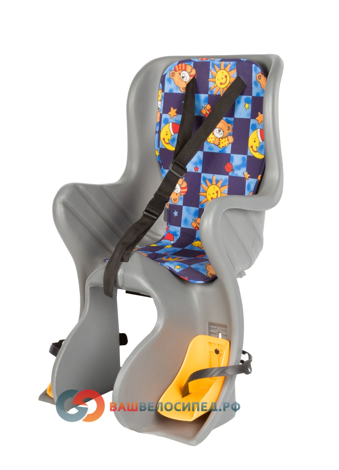 Детское велокресло на багажник SF-928L серое до 7 лет/22кг страховочные ремни для телевизора и мебели mobicent черные 2 шт mcch210658