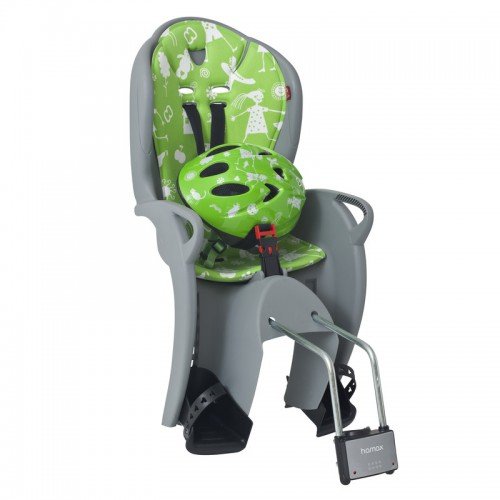 фото Детское велокресло на подседельную трубу hamax kiss safety package с велошлемом, серо-зеленый 551089