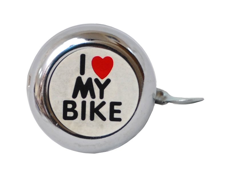 Звонок велосипедный, сталь, детский, серебристый с рисунком "I love my bike", 00-170691 купить на ЖДБЗ.ру - фотография № 1