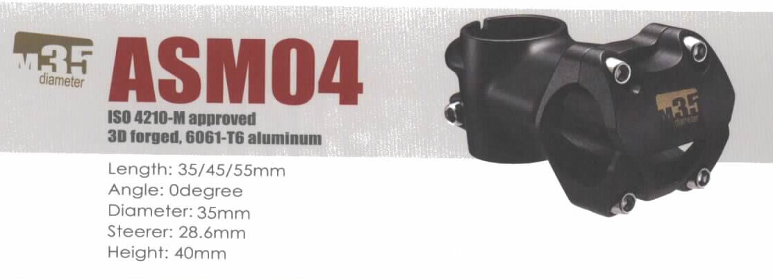 

Вынос велосипедный UNO, MTB, 1-1/8"х35хD:35х 0*, высота 40мм, вес 118 г, ASM04