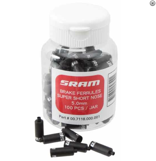 Наконечник тормозной рубашки  SRAM 5 мм  Super-Short Nose, 100 штук, черные