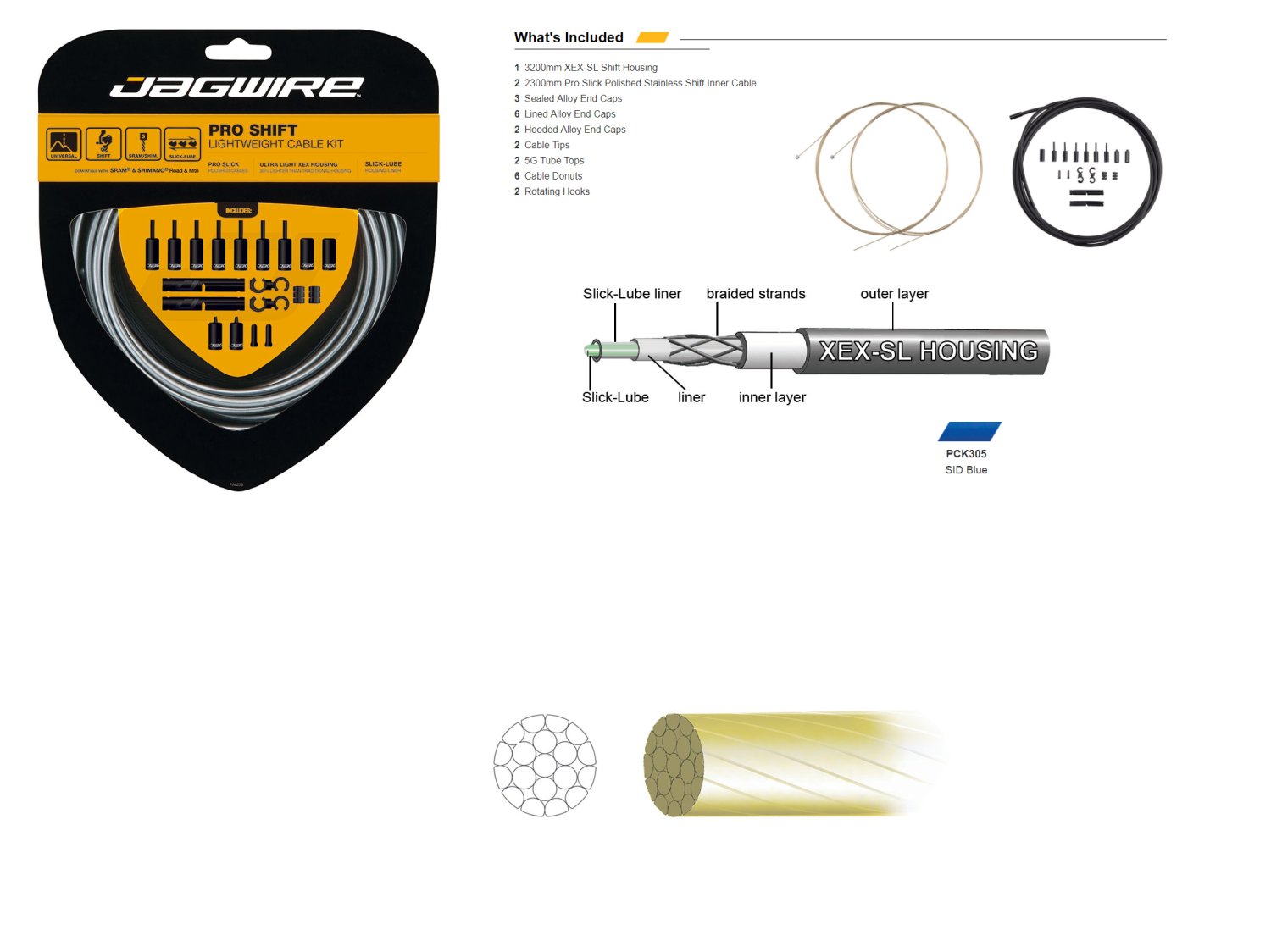 

Комплект тросов переключения JAGWIRE Pro Shift Kit с рубашкой, заглушками, крючками, синий, PCK505