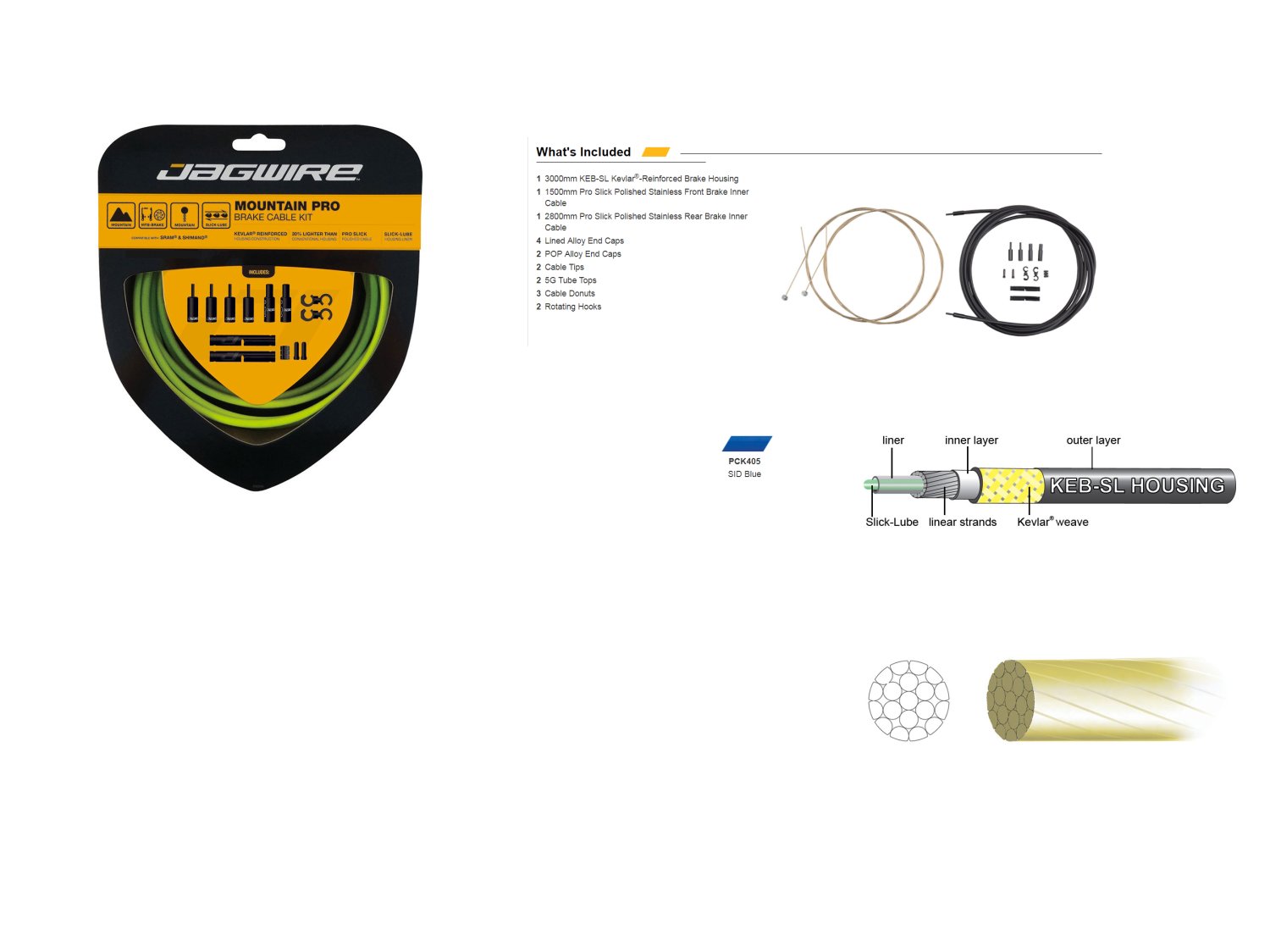 фото Комплект тормозных тросов jagwire mountain pro brake kit с рубашкой, заглушками, синий, pck405