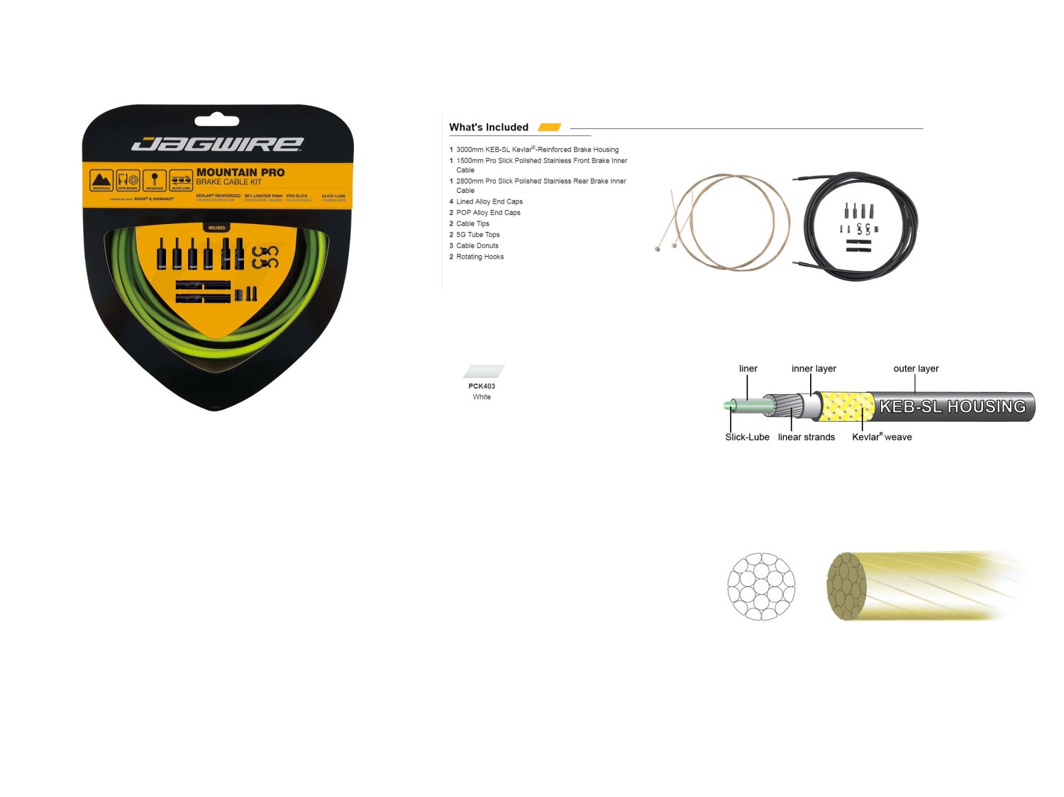 фото Комплект тормозных тросов jagwire mountain pro brake kit с рубашкой, заглушками, белый, pck403