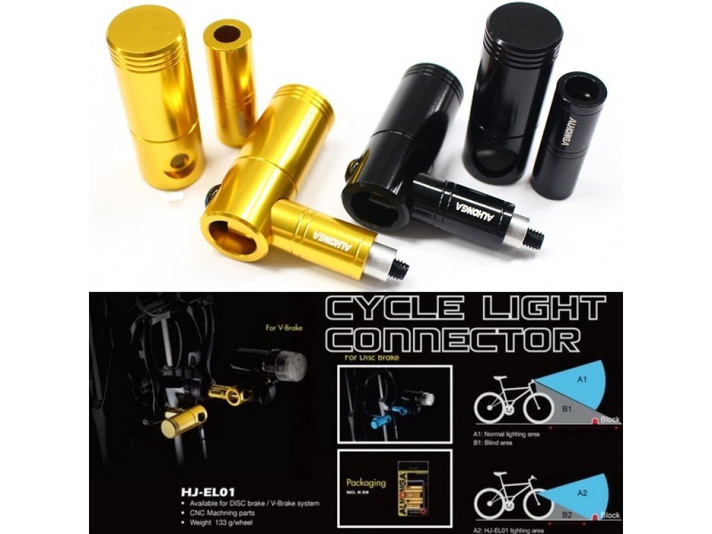

Адаптер ALHONGA для передней велофары на тормоз (V-brake), SILVER/BLUE/RED/BLACK/GOLD, EL-01