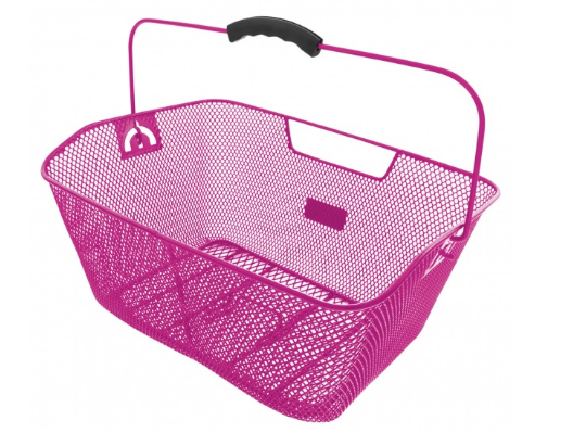 фото Корзина велосипедная m-wave, на багажник, 41х31х16см, сталь, с ручкой, розовая, 5-431618