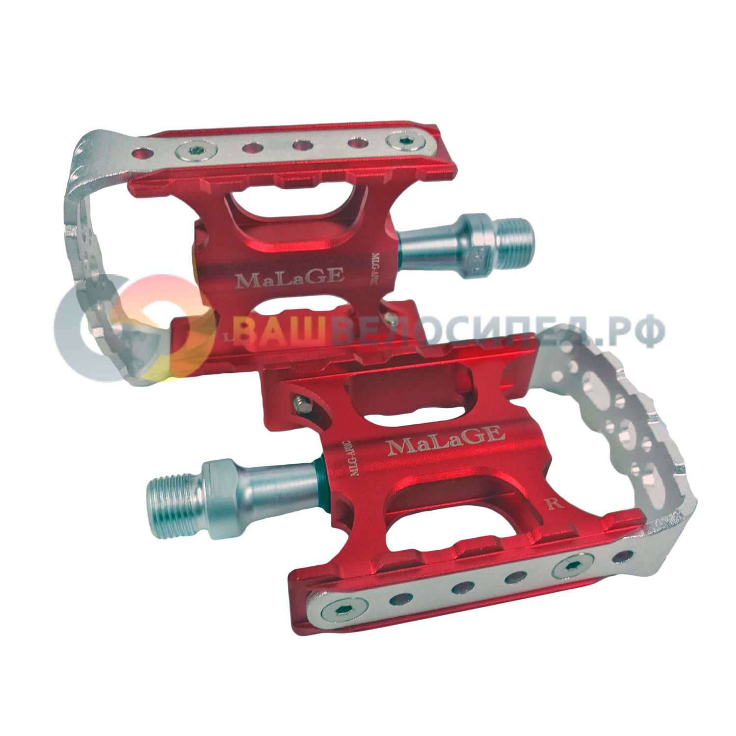 фото Педали malage mlg-af01c, алюминиевые cnc, 76х67х23мм, ось crmo, mlg-af01c red