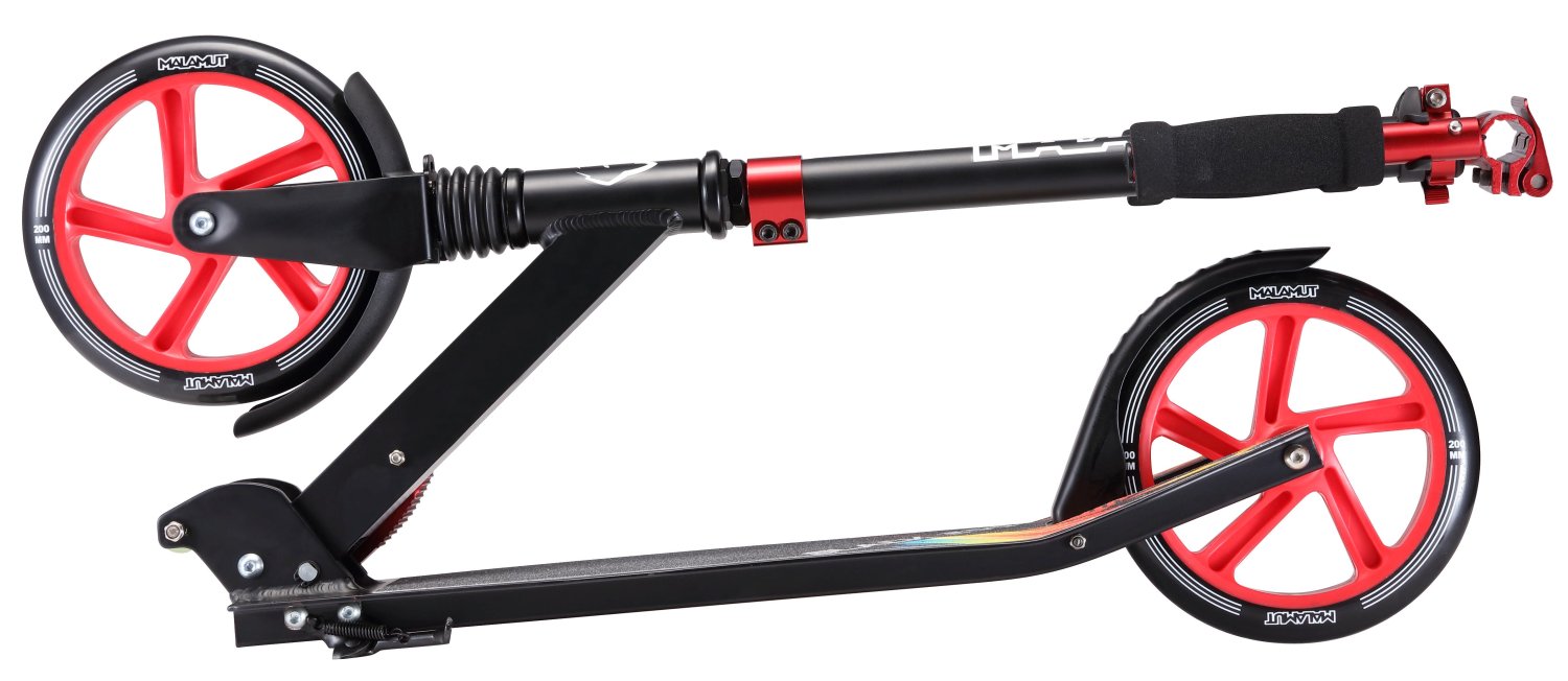 фото Самокат malamut black 200 +, матовый, двухколёсный,взрослый, складной, до 100кг, черно-красный 2018