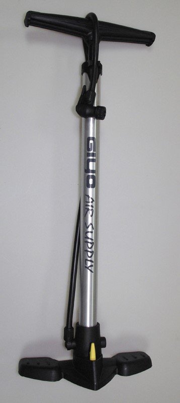 Насос велосипедный Giyo напольный, Т-ручка, высокого давления, авто/вело переходник, серебро,  GF-32