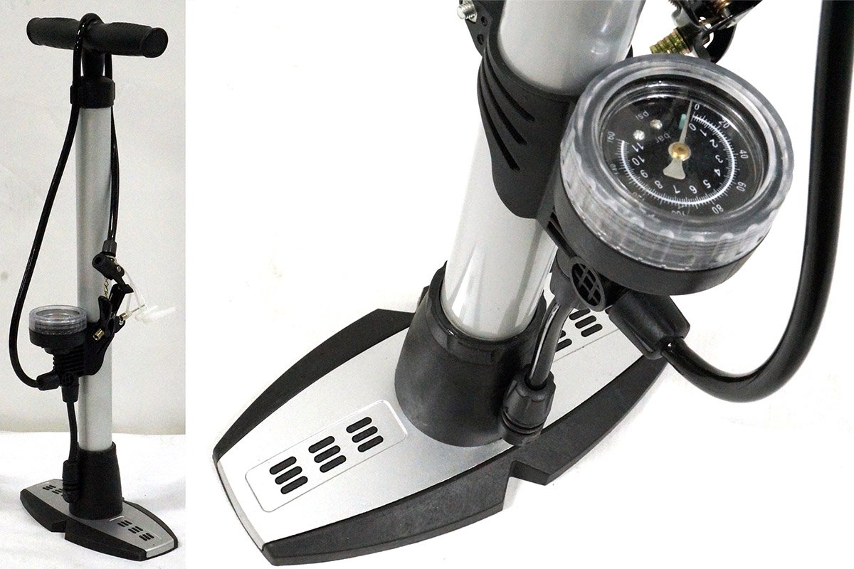 фото Насос велосипедный zf-0804a, напольный, манометр,т-ручка, высокого давления, авто/вело переходник joy kie