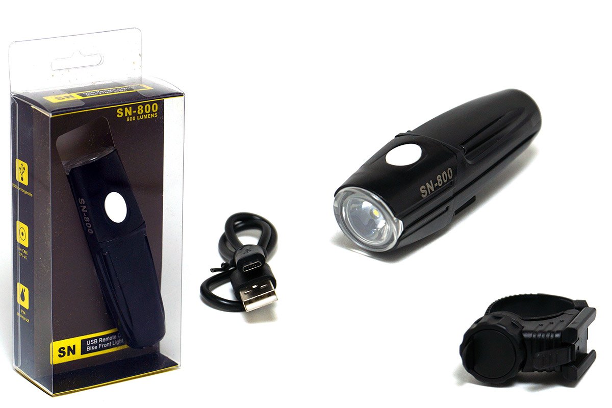 Фонарь велосипедный передний SANGUAN, 750lm,1 светодиод, 4 режима, встроенный аккумулятор, USB, черный, SN-800