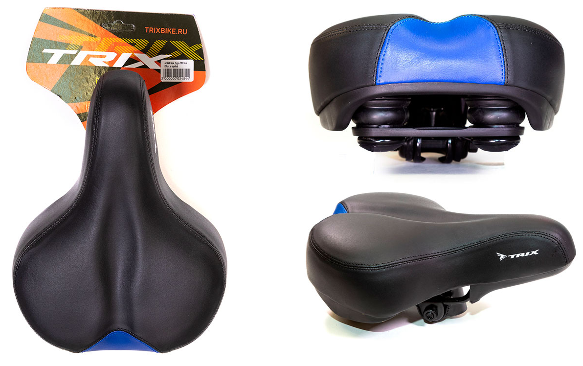 

Седло TRIX, комфорт, 260х190 мм, с замком, эластомерное, черно-синий, AZ-5548 blue, Черно-синее