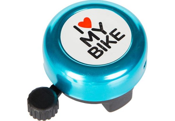 фото Звонок велосипедный green cycle gbl-251 i love my bike, cтальной, синий